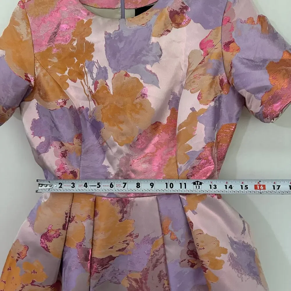 Io Couture Floral Foliage Pastel Fit & Flare Pleated Structured Mini Dress US 40 - Picture 9 of 12